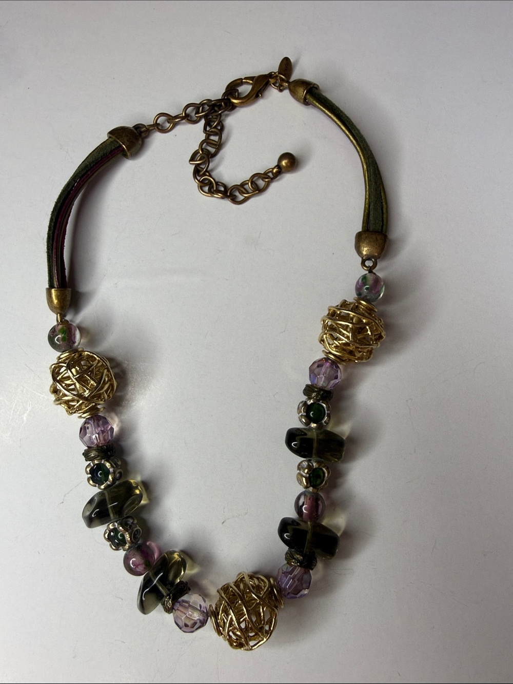 Chico's Gold and Green Beaded Statement Necklace